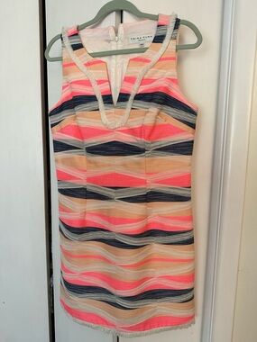 Trina Turk Striped Mini Dress in Neon Pink, Navy & Cream